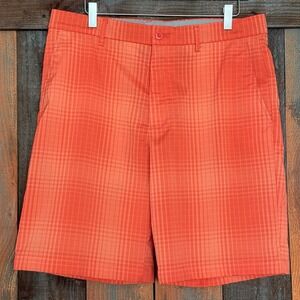Greg Norman Performance Stretch Golf Shorts Coral Tangerine Plaid Men's Size 33